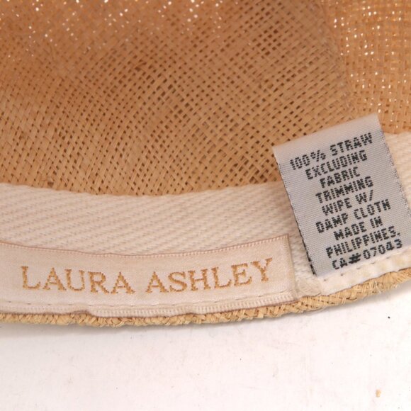Vintage Laura Ashley Straw Baseball Cap Hat Tan Floral Fabric Bill Lightweight - Picture 7 of 10